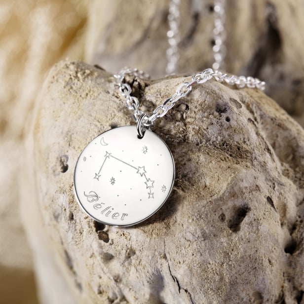 Collier astro homme médaille gravée Capricorne, argent