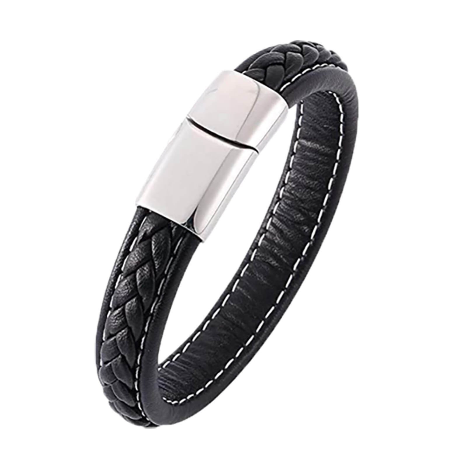 Bracelet homme personnalisé en cuir noir tressé et Acier