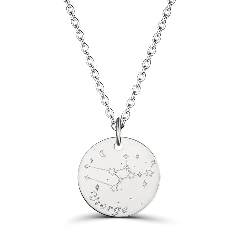 Collier astro homme médaille gravée Vierge, argent