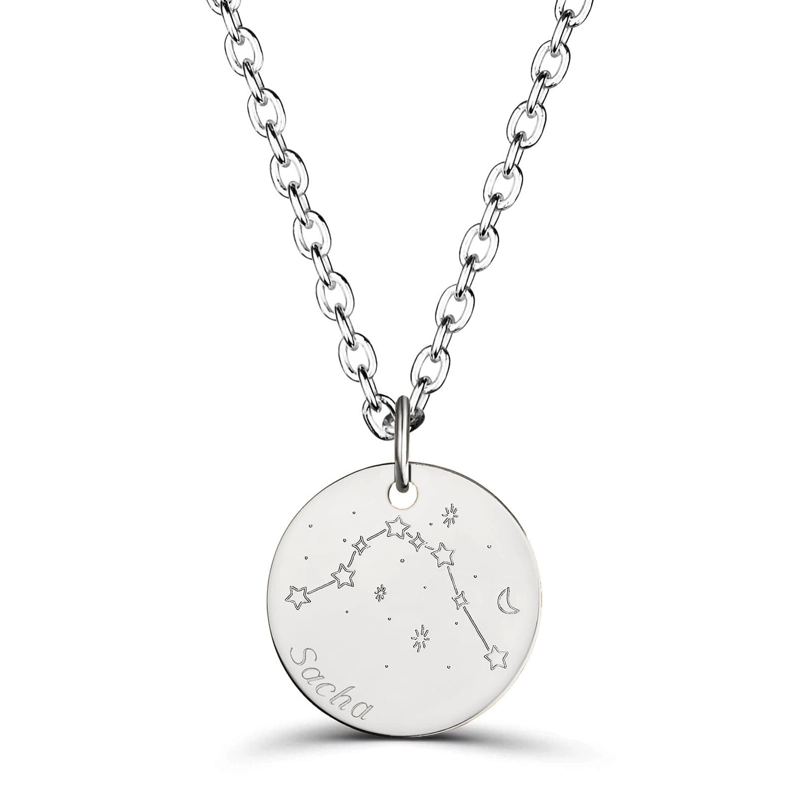 Collier astro homme médaille gravée Verseau, argent