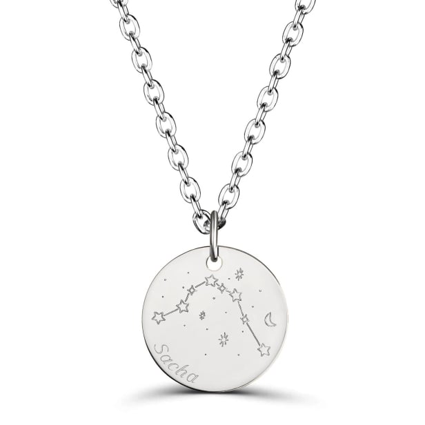 Collier astro homme médaille gravée Verseau, argent