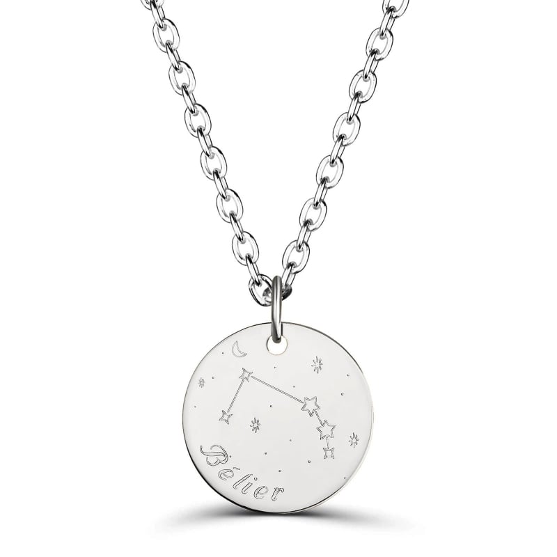Collier astro homme médaille gravée Bélier, argent