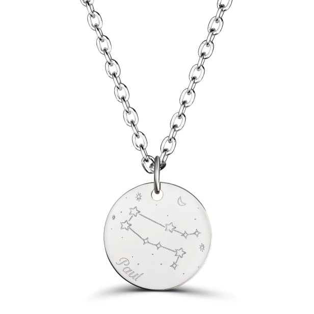 Collier astro homme médaille gravée Gémeaux, argent