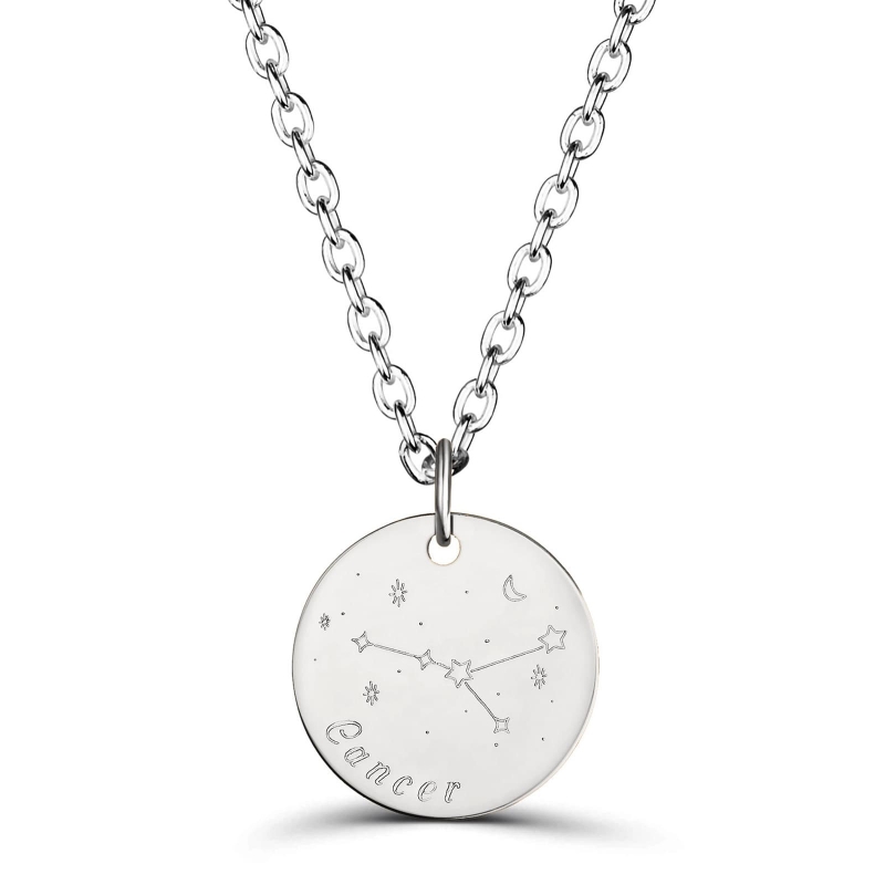 Collier astro homme médaille gravée Cancer, argent