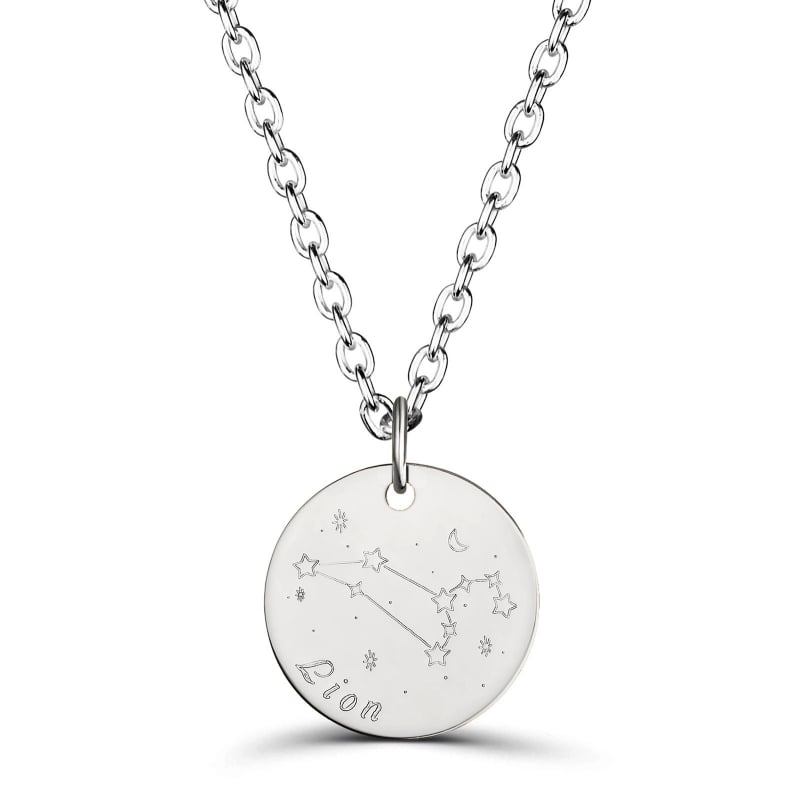 Collier astro homme médaille gravée Lion, argent