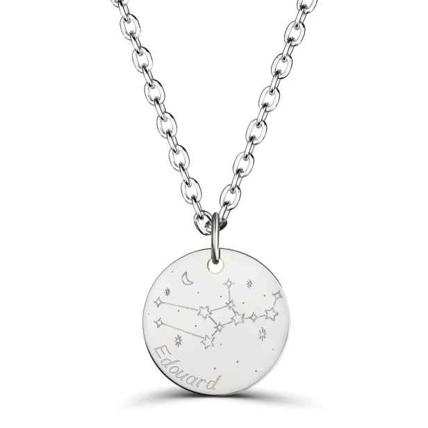 Collier astro homme médaille gravée Vierge, argent