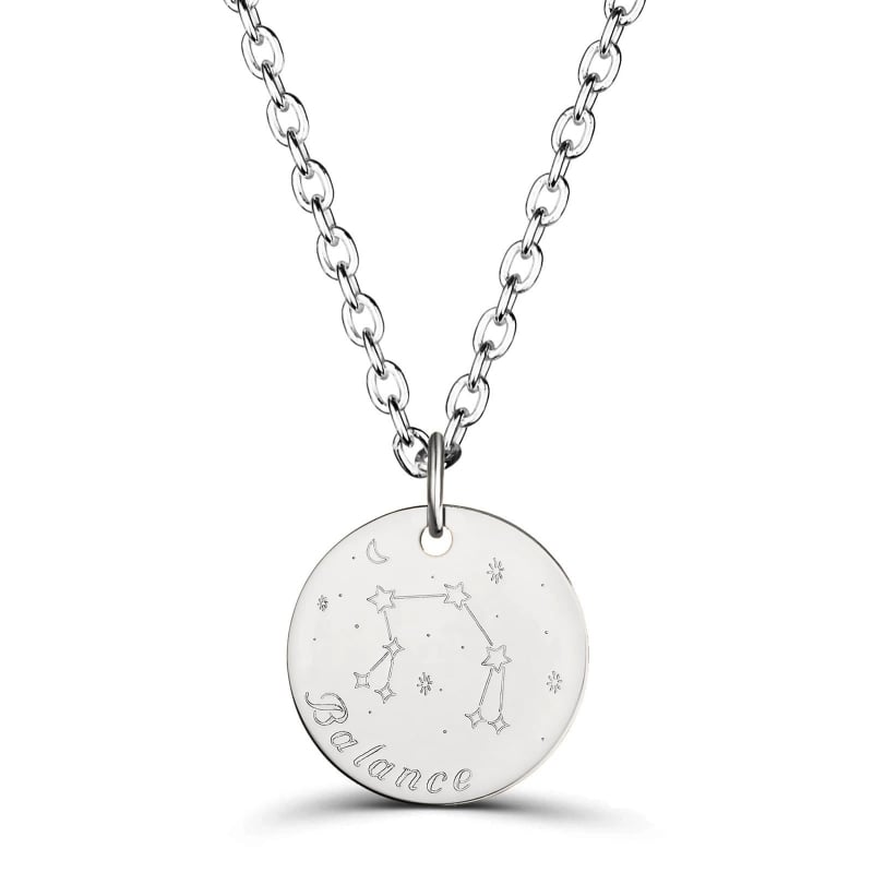 Collier astro homme médaille gravée Balance, argent