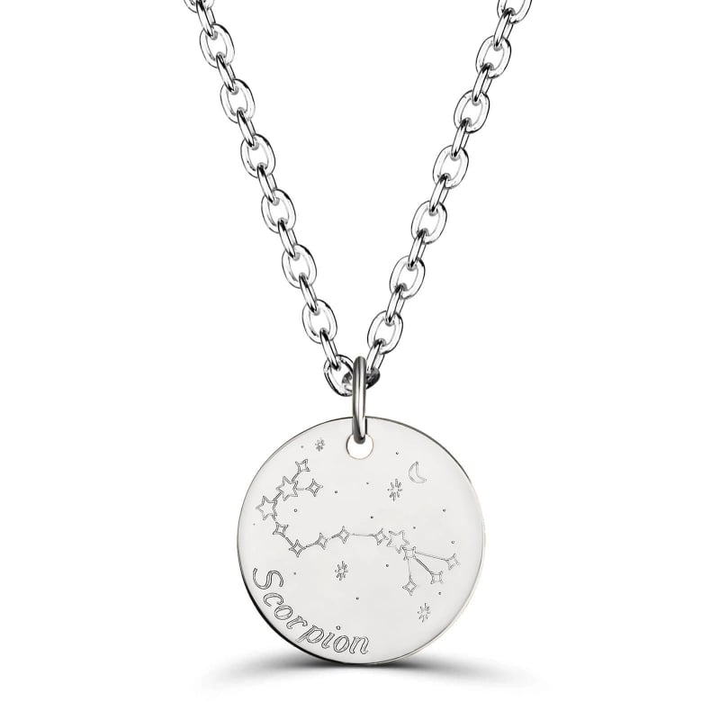 Collier astro homme médaille gravée Scorpion, argent