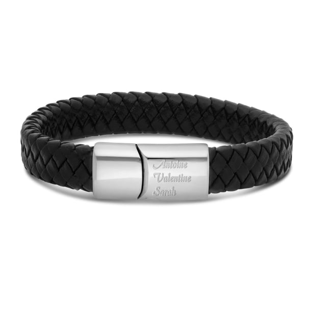 Bracelet homme personnalisé en cuir noir tressé