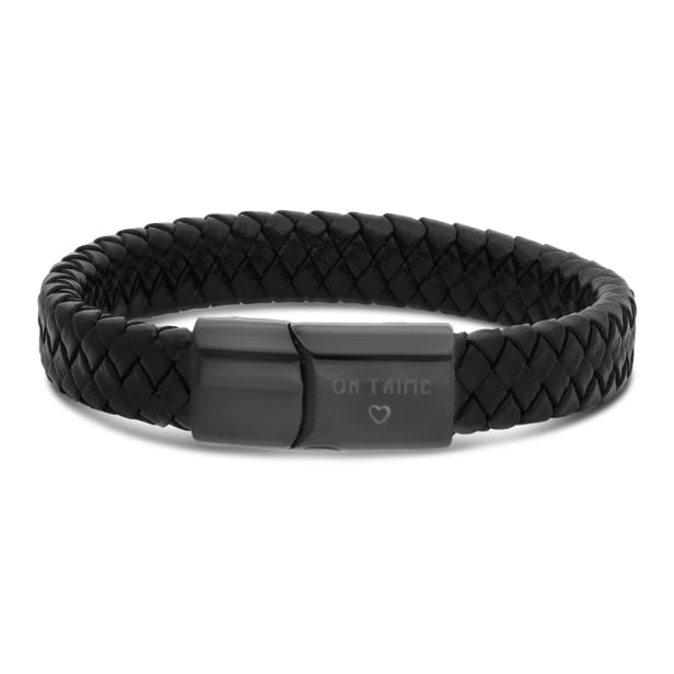 Bracelet homme personnalisé en cuir noir tressé