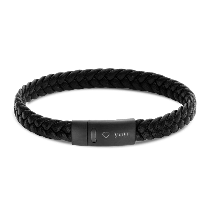 Bracelet homme personnalisé en cuir tressé noir avec une boucle noire
