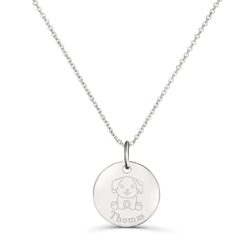 Collier personnalisé enfant médaille dessin chien, argent