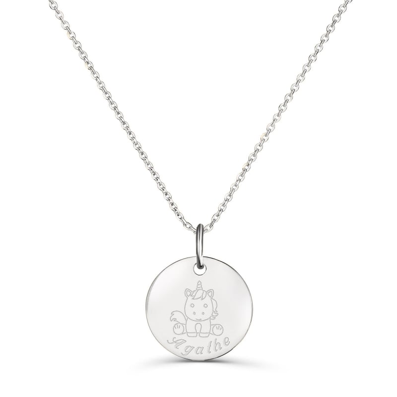 Collier personnalisé enfant dessin licorne, argent