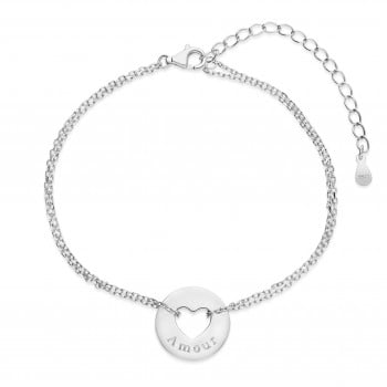 Packshot du bracelet double chaînes et cœur enlacé personnalisé en Argent