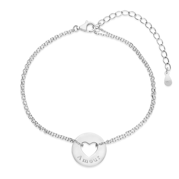 Packshot du bracelet double chaînes et cœur enlacé personnalisé en Argent Packshot du bracelet double chaînes et cœur enlacé personnalisé en Argent