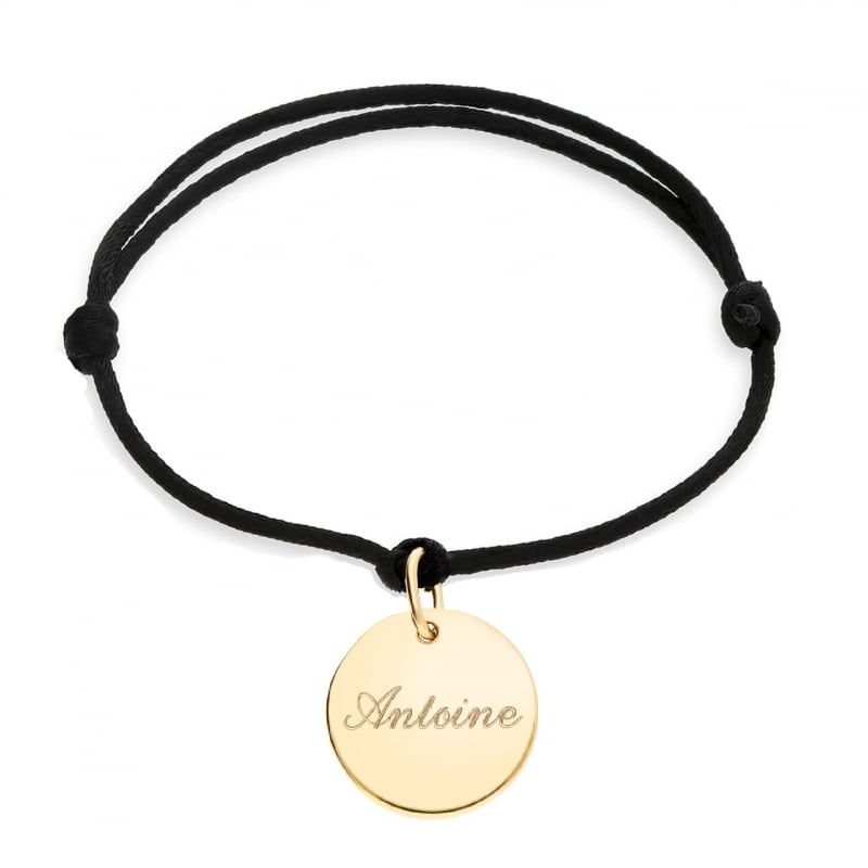 Bracelet cordon avec médaille 15 mm Plaqué Or personnalisée
