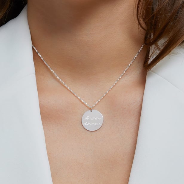 Collier médaille gravée, argent