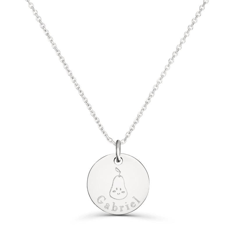 Collier personnalisé enfant médaille dessin poire, argent