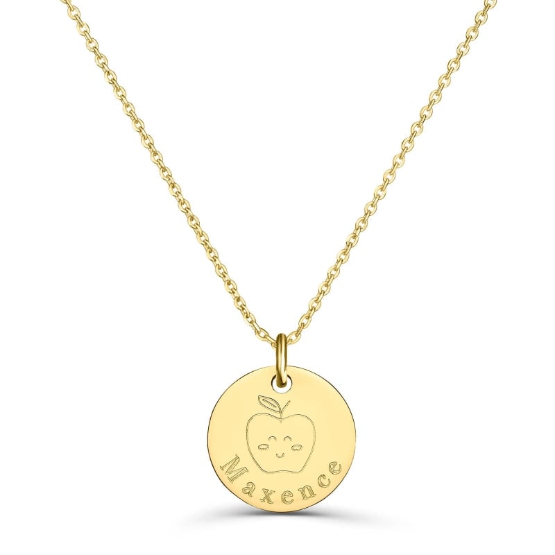 Collier personnalisé enfant médaille dessin pomme, plaqué or