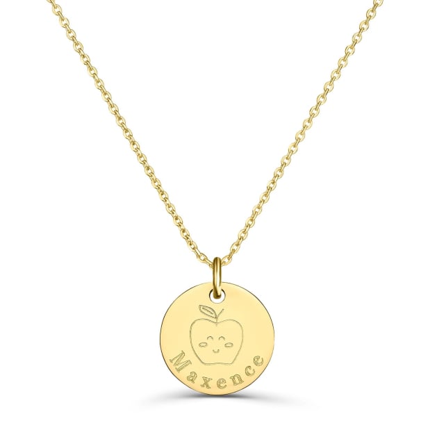 Collier personnalisé enfant médaille dessin pomme, plaqué or