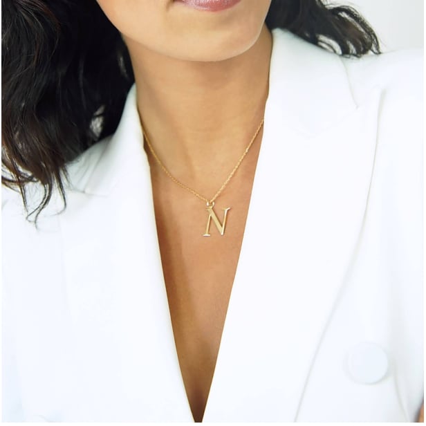 Collier charm grande initiale, plaqué or