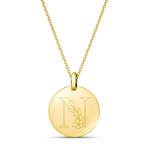 Collier personnalisé médaille bombée avec initiale fleurie, plaqué or