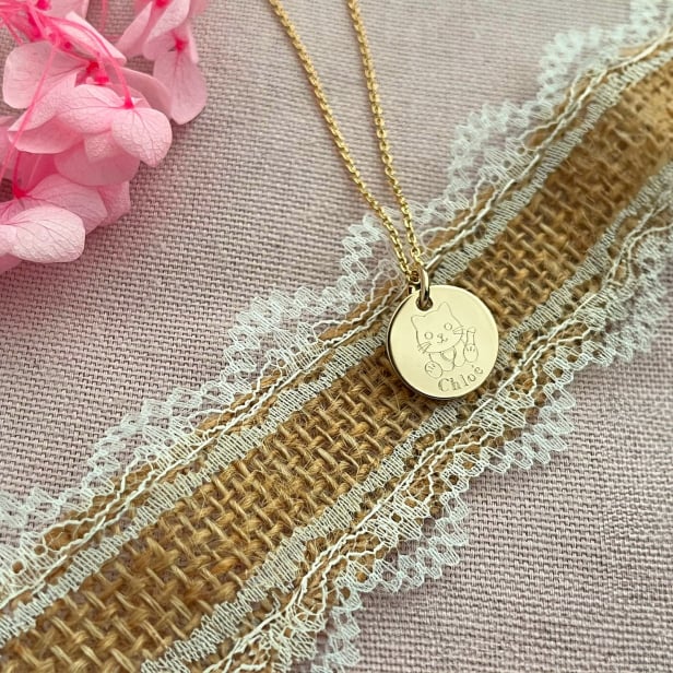Collier personnalisé enfant dessin chat, plaqué or