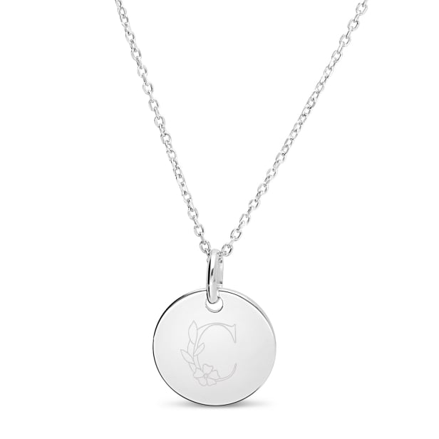 Packshot collier personnalisé enfant alphabet floral en argent Packshot collier personnalisé enfant alphabet floral en argent