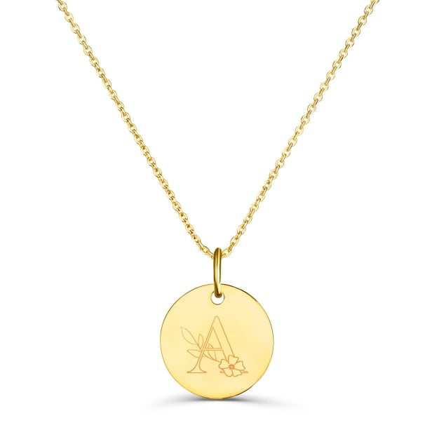 Packshot collier personnalisé enfant avec lettre florale et médaille en plaqué or Packshot collier personnalisé enfant avec lettre florale et médaille en plaqué or