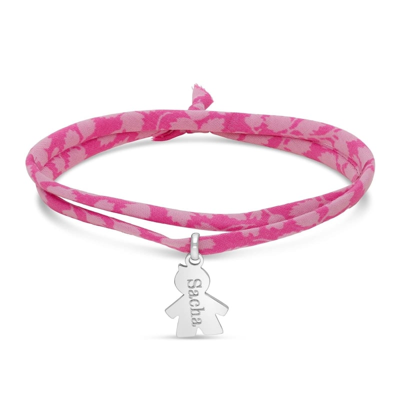 Bracelet liberty et pendentif garçon 15 mm gravé en Argent