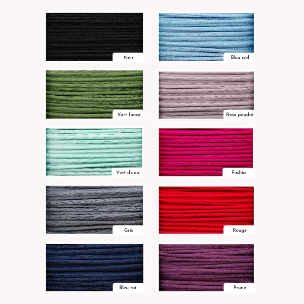 Couleurs de cordons disponibles