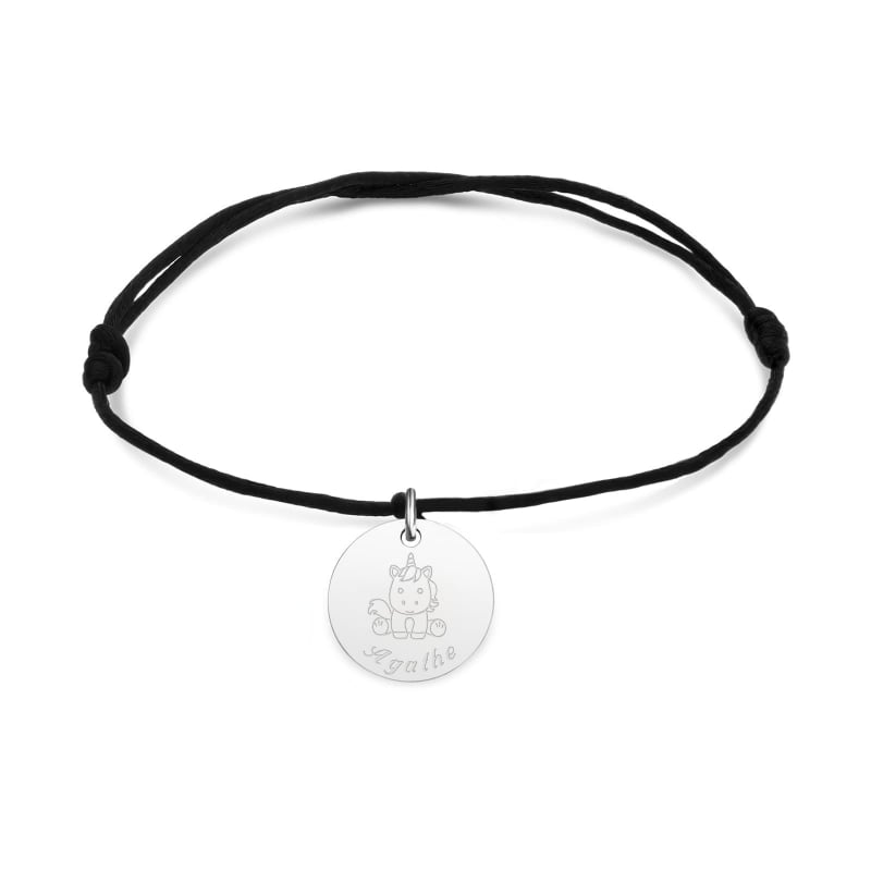 Bracelet cordon personnalisé pour enfant avec illustration licorne.
