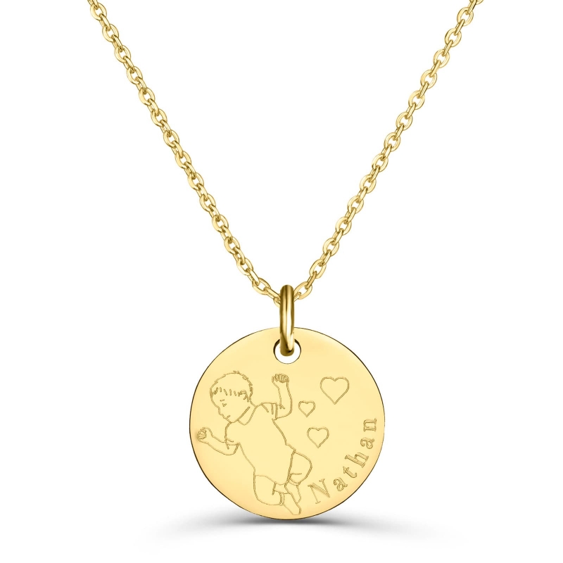 Collier personnalisé médaille de naissance en plaqué or.