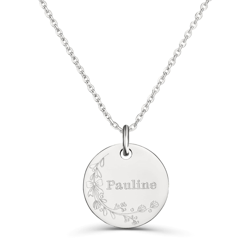 Médaille de naissance personnalisée pour femme en argent.