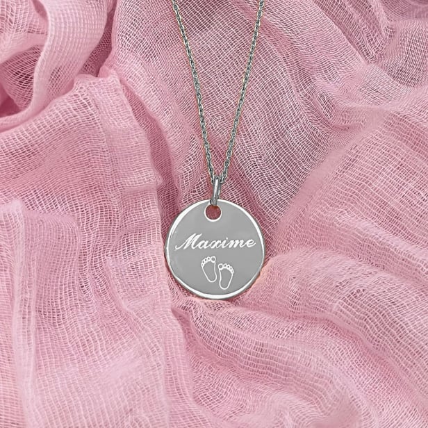 Collier personnalisé dessin pieds de bébé, argent