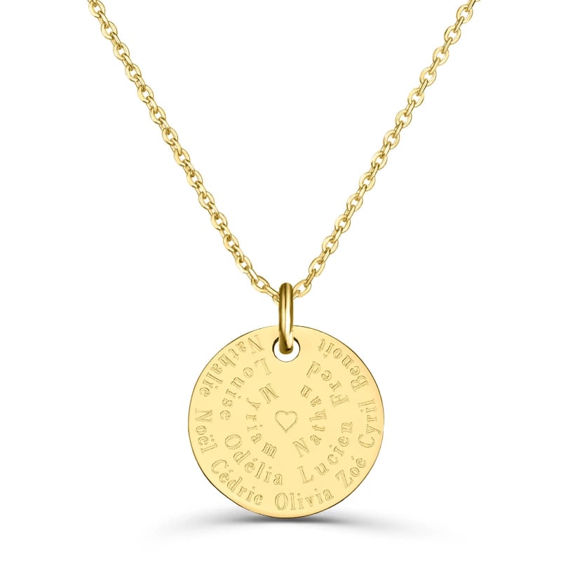 Collier personnalisé dessin liste prénoms famille, plaqué or