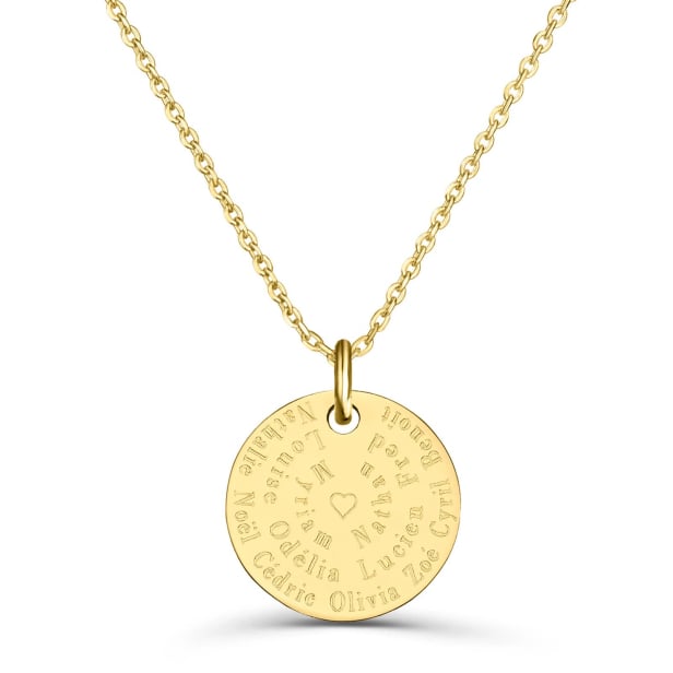 Collier personnalisé dessin liste prénoms famille, plaqué or