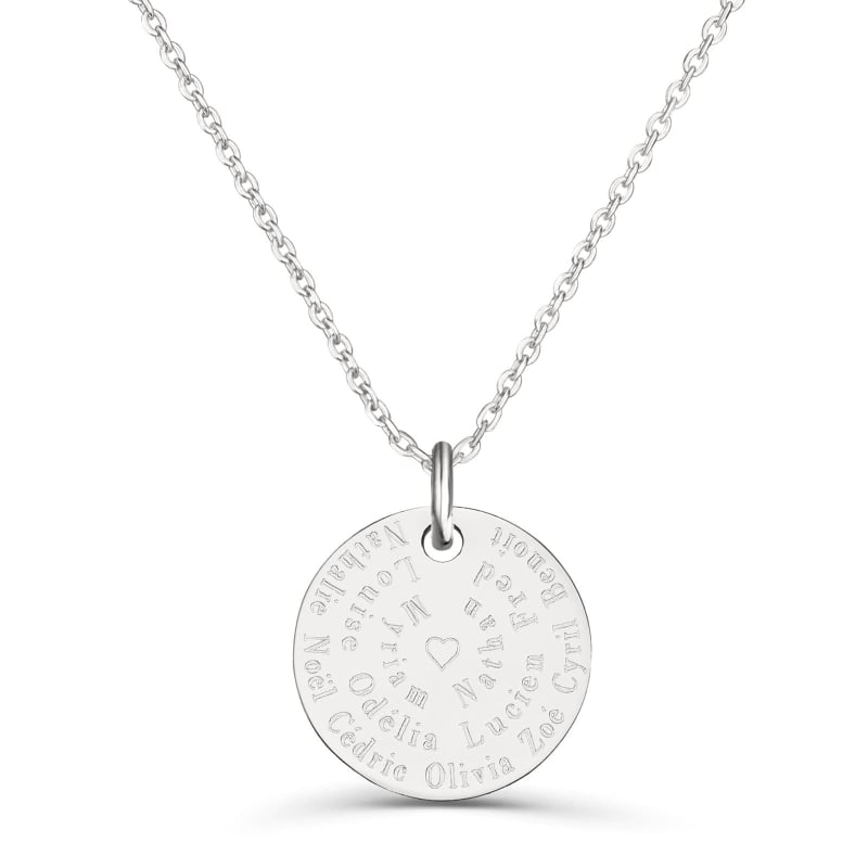 Collier personnalisé dessin liste prénoms, argent