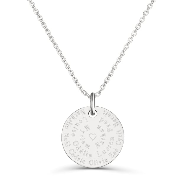 Collier personnalisé dessin liste prénoms, argent