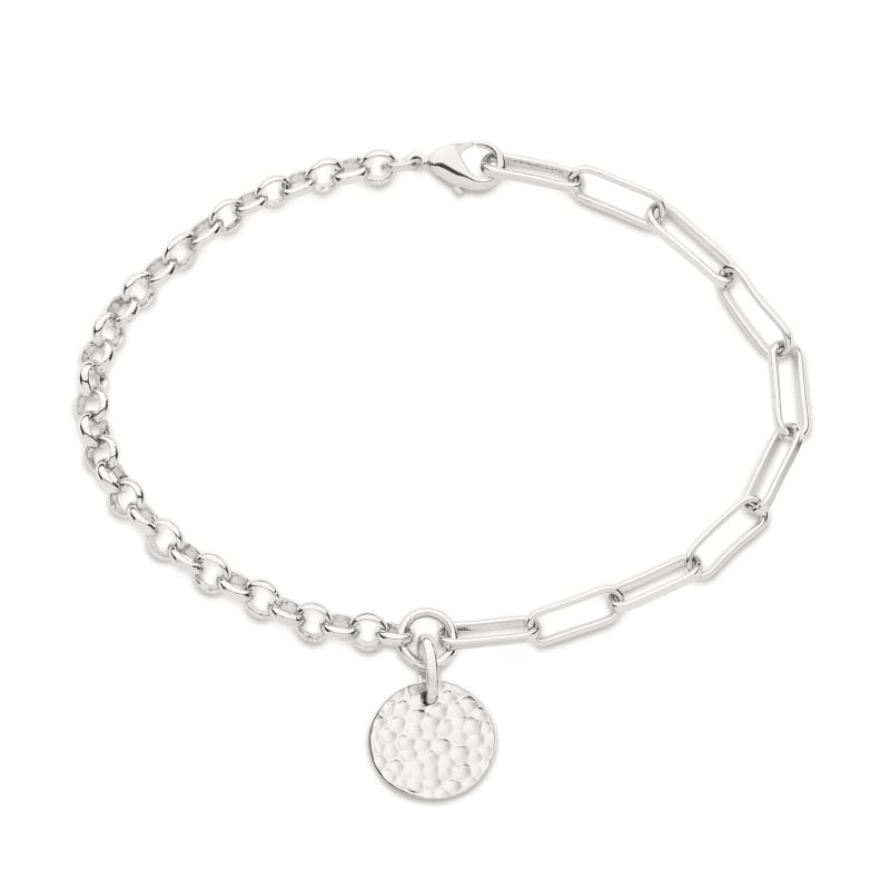 Bracelet gravé médaille martelée et chaine dépareillée argent