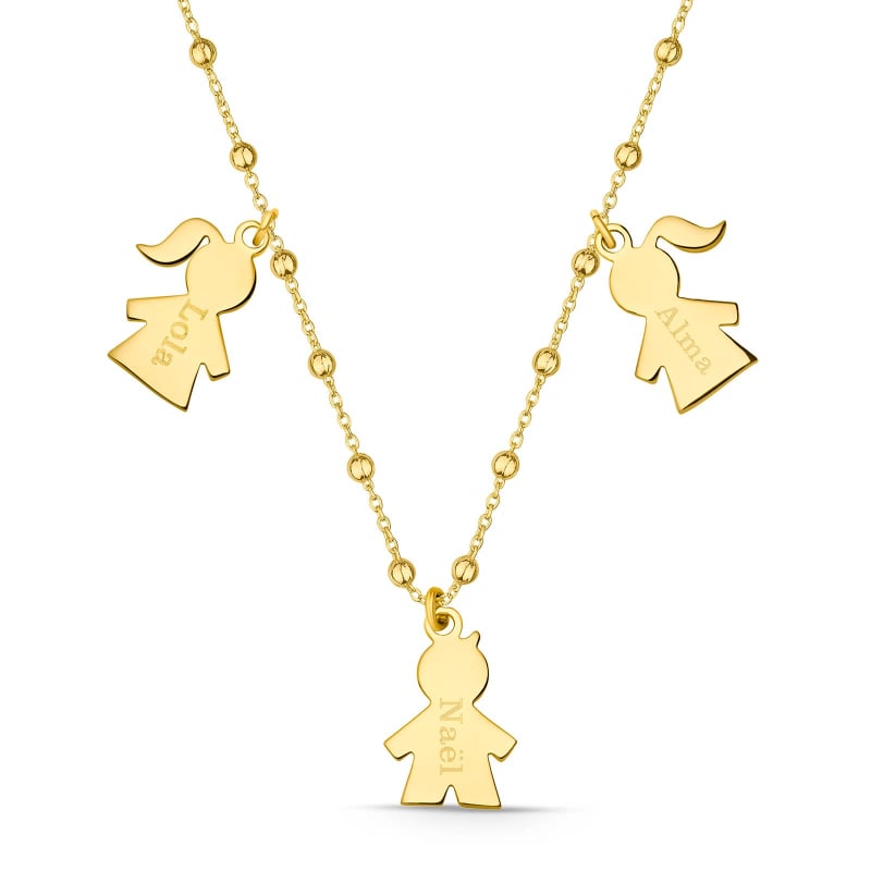 Collier personnalisé avec charms fille/garçon, plaqué or