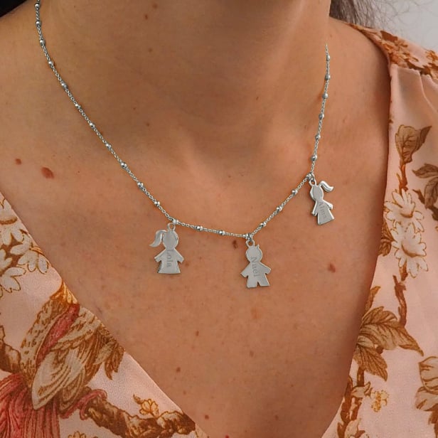 Collier personnalisé avec charms fille/garçon, argent