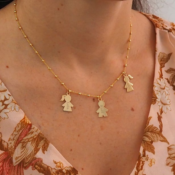 Collier personnalisé avec charms fille/garçon, plaqué or