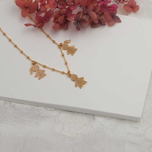 Collier personnalisé avec charms fille/garçon, plaqué or