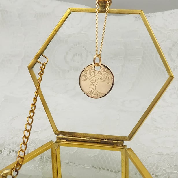 Collier personnalisé dessin arbre de vie, plaqué or