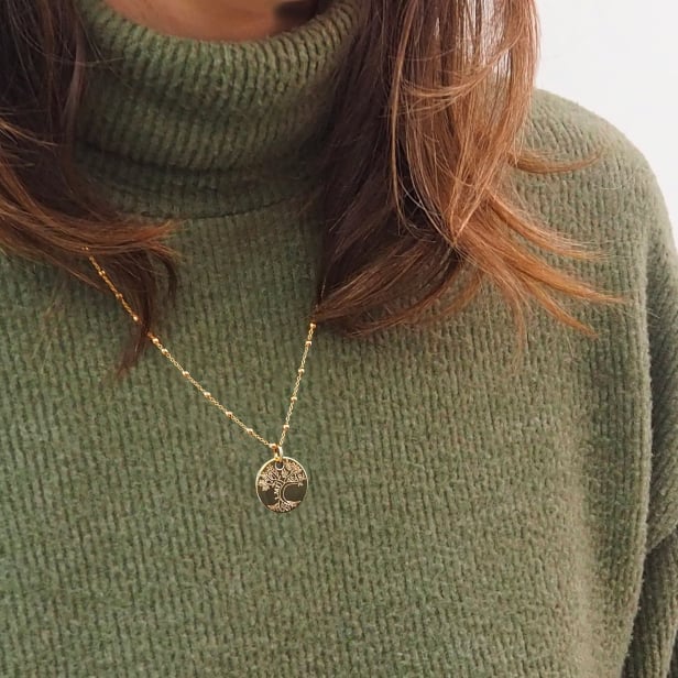Collier personnalisé dessin arbre de vie, plaqué or