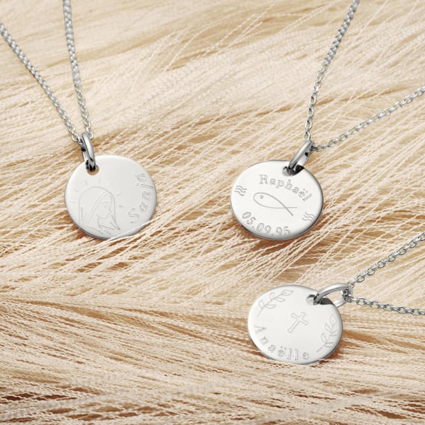 Collier personnalisé baptême, dessin "Ichthus", argent