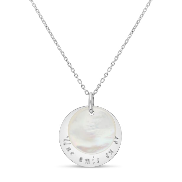 Collier nacre et médaille gravée, argent