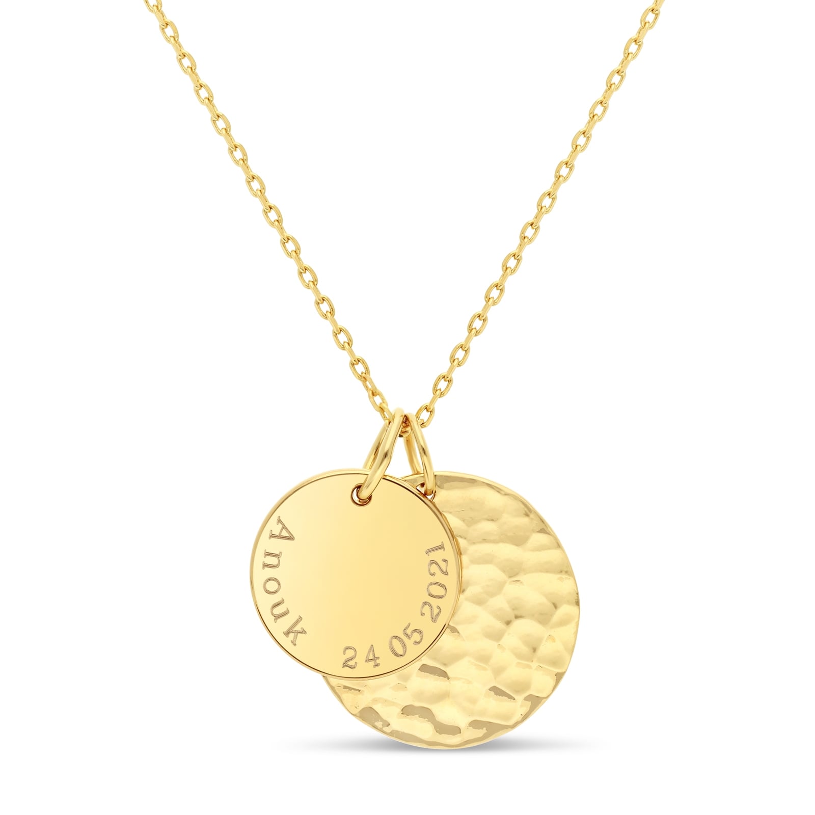 Pendentif médaillon rond moyen personnalisé avec la gravure d'une photo en plaqué or 750/1000ème