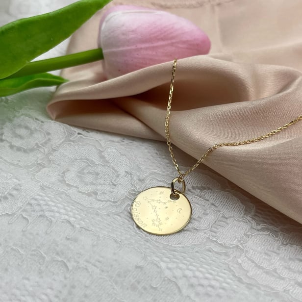 Collier astro médaille gravée Poissons, plaqué or